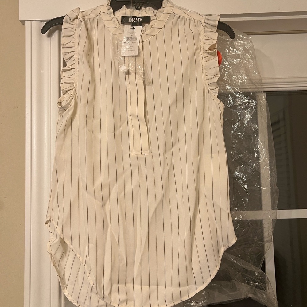 DKNY Women's Ivory Pinstripe Blouse